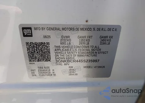 2025 Chevrolet Blazer Fwd 2Lt z USA, uszkodzony, nr VIN 3GNKBCR44SS235997